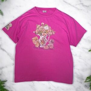 Vintage 90s Anvil Graphic Cat Floral Novelty Print Single Stitch T Shirt
